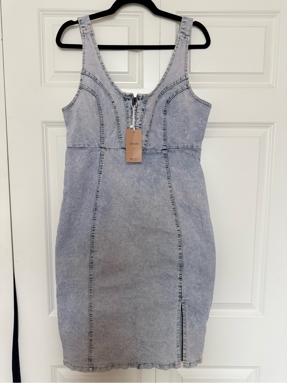Light Blue Denim Midi Dress with Front Zip